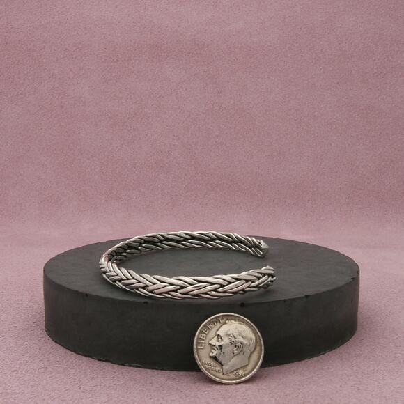 sterling silver vintage braided cuff bracelet size 7in - Picture 2 of 3